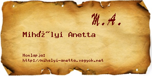 Mihályi Anetta névjegykártya
